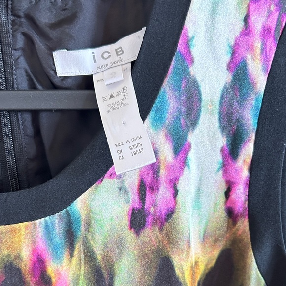 ICB New York Silk Short Sleeve Mini Multicolored Abstract Dress Lined  Size 2 - Picture 6 of 12